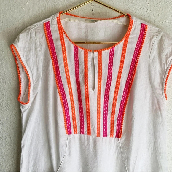 Boden Jessica Linen Dress White Pink Sz 8 Petite - Picture 3 of 7